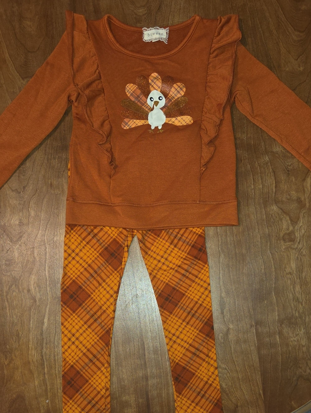 Rust Orange Turkey Set with Plaid Leggings Set NWOT